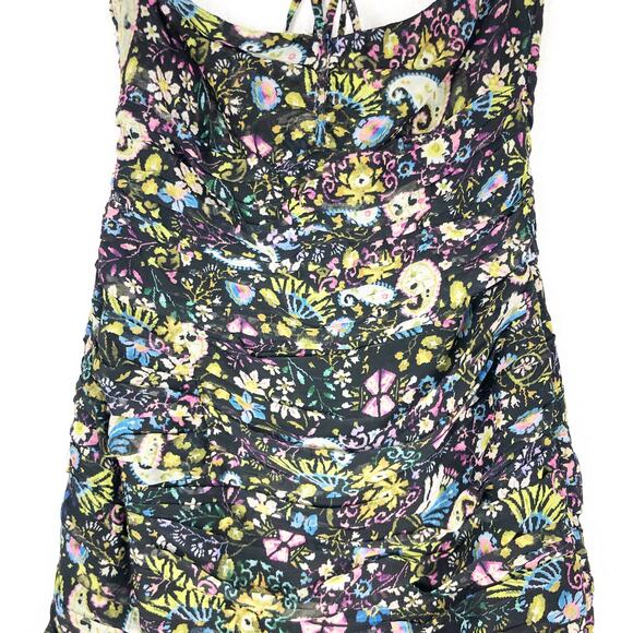 Zara Floral Mini Dress Large Ruched Bodycon Halter Sweetheart Paisley Print - Picture 9 of 14